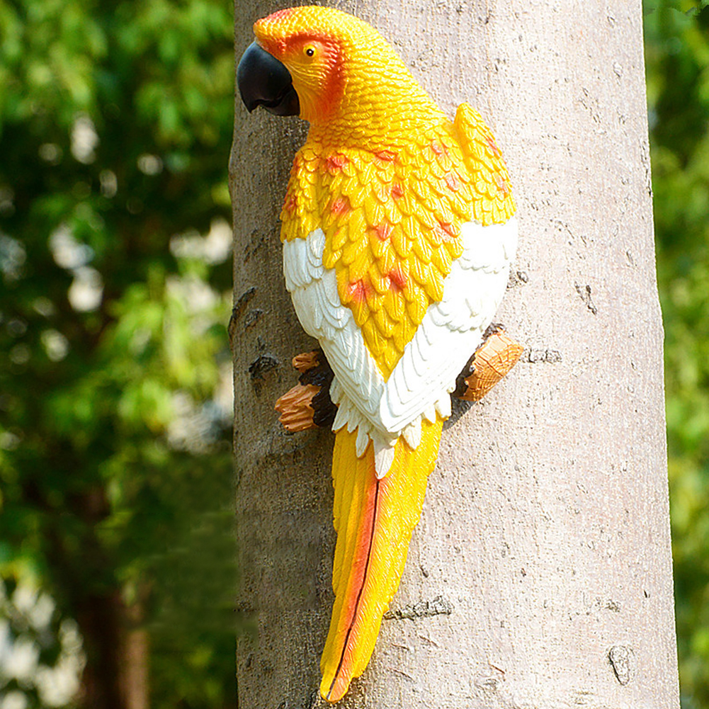 Simulation Resin Parrot Statue Toy Wall-mounted DIY Outdoor Garden Tree Decoration Animal Sculpture Garden Decoration Ornaments: Yellow Right