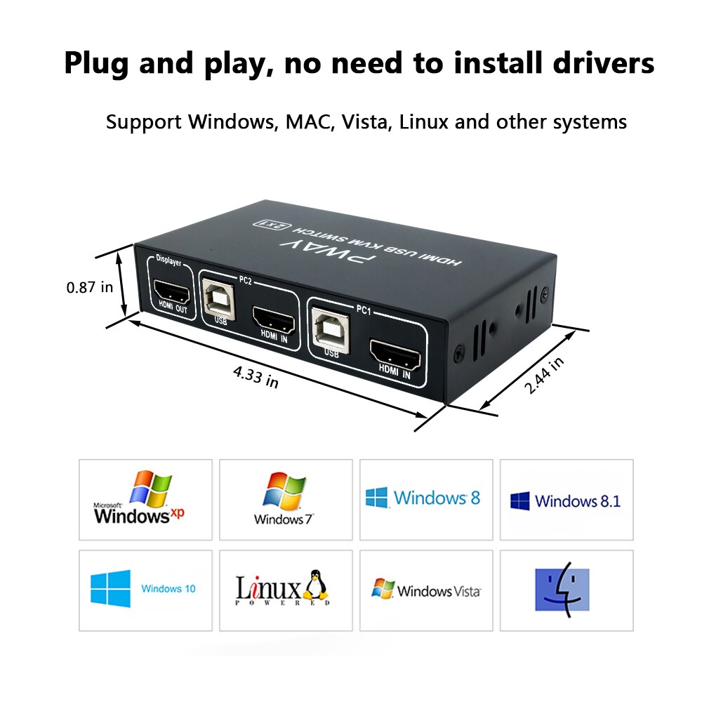 PWAY-interruptor USB KVM 4k HD 2,0 para Xiaomi Mi Box, teclado, ratón, impresora, Monitor, 2 uds., para compartir 3 dispositivos