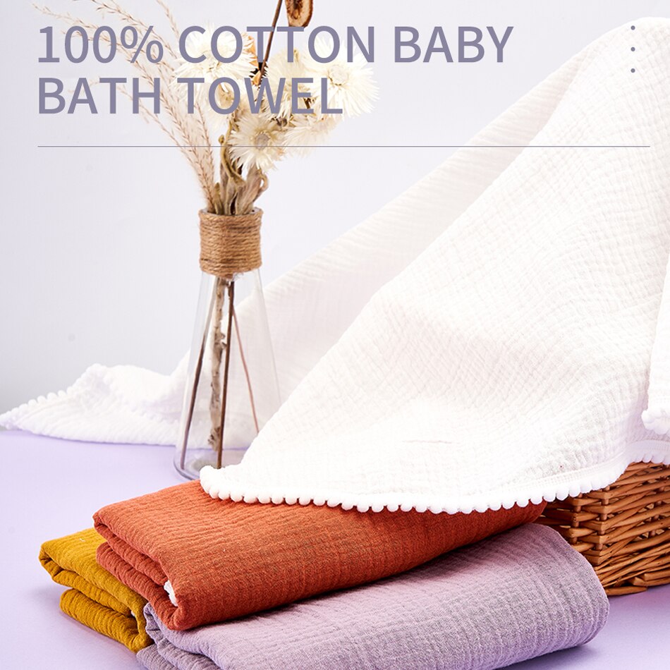 Elinfantile 1 pièces 100% coton 80*65 Cm bébé boule gland couverture garçons et filles coton gaze serviette de bain bébé lange d'emmaillotage serviette