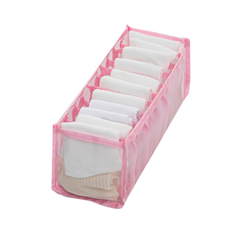 Opvouwbare Ondergoed Opbergdoos Met 6/7/11 Compartimenten Nylon Divider Doos Sokken Bra Underpants Garderobe Drawer Closet Organizer #: pink 11Grids