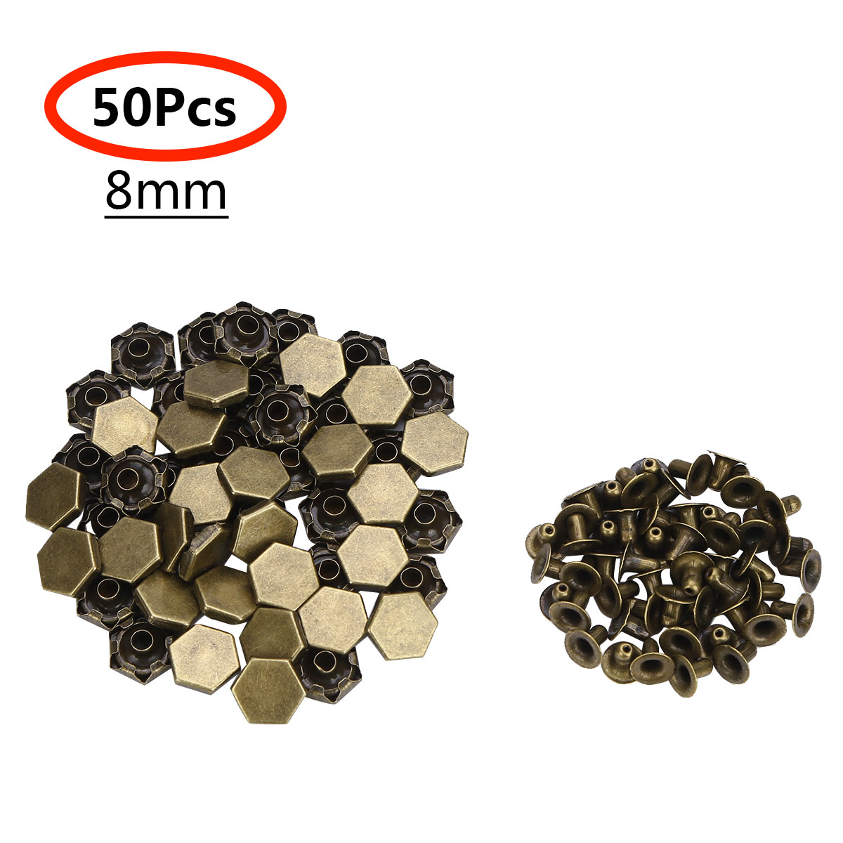 50 metal hexagon hætter nitter gør-det-selv-nitter og pigge til tøjtasker hurtiglukning nitter til læderhåndværk vintage indretningsnitter: Antik bronze / 8mm