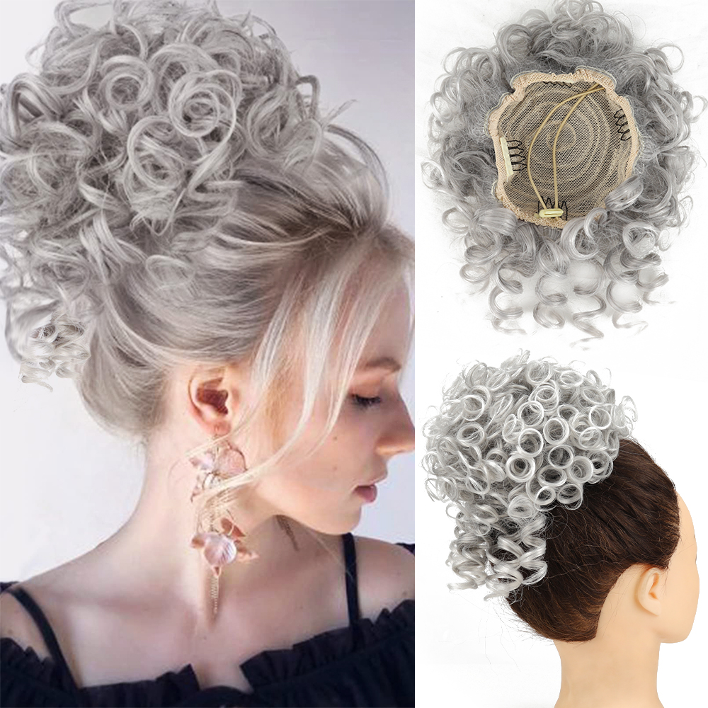 Coque de cabelo bagunçado, peça de cabelo com cordão elástico, onda solta, grande coque encaracolado, 60 gramas, extensão de rabo de cavalo sintético curto para mulheres: P1B/30