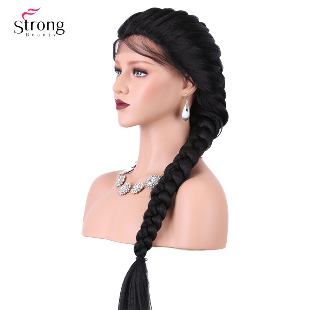 StrongBeauty Franse Vlecht Kapsels Lace Front Pruiken voor vrouwen Synthetische lace Pruik Zwart Met Baby Haar