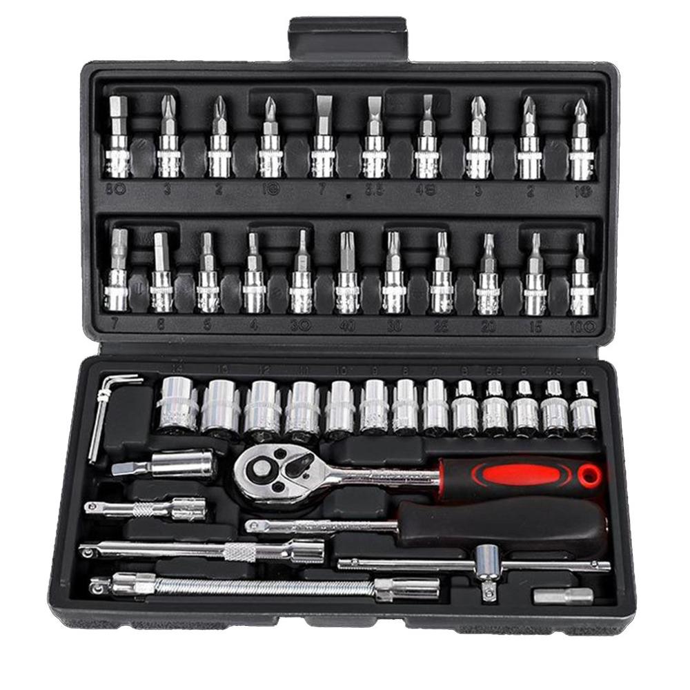 46-Piece Auto Repair Kit Tool Car Maintenance Car Sleeve Car Repair Kit Set Chrome Vanadium Steel BLACK