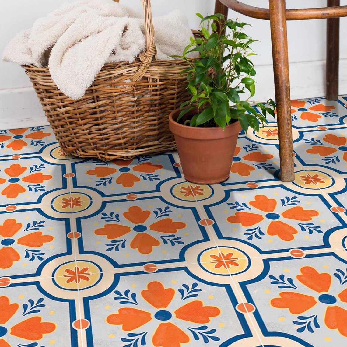 Gardenia Oranje Vloertegel Sticker Panel Adhesive Tegels Sticker Floor Badkamer Decoratie Schil En Stok Backsplash Behang