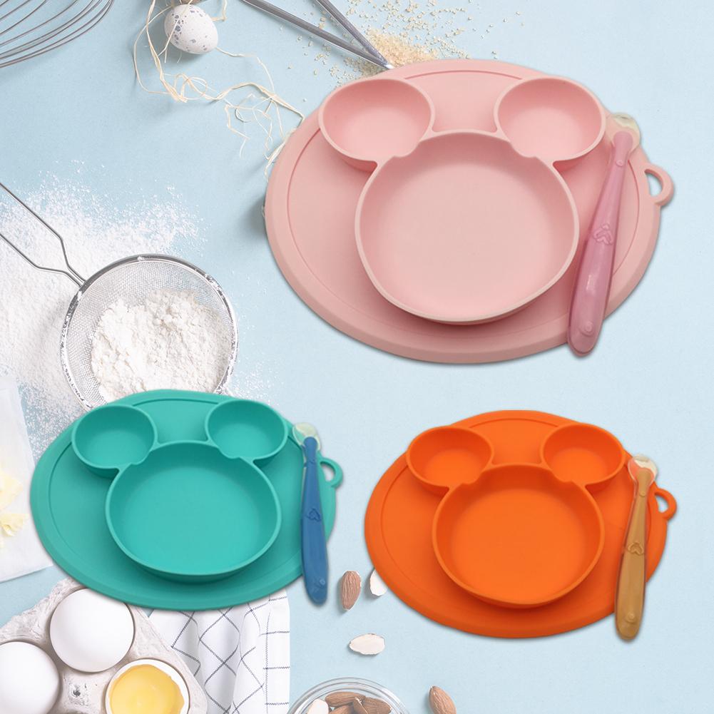 Silicone Baby Plate with Spoon Cushion Kids Infant Feeding Fruit Snack Bowl