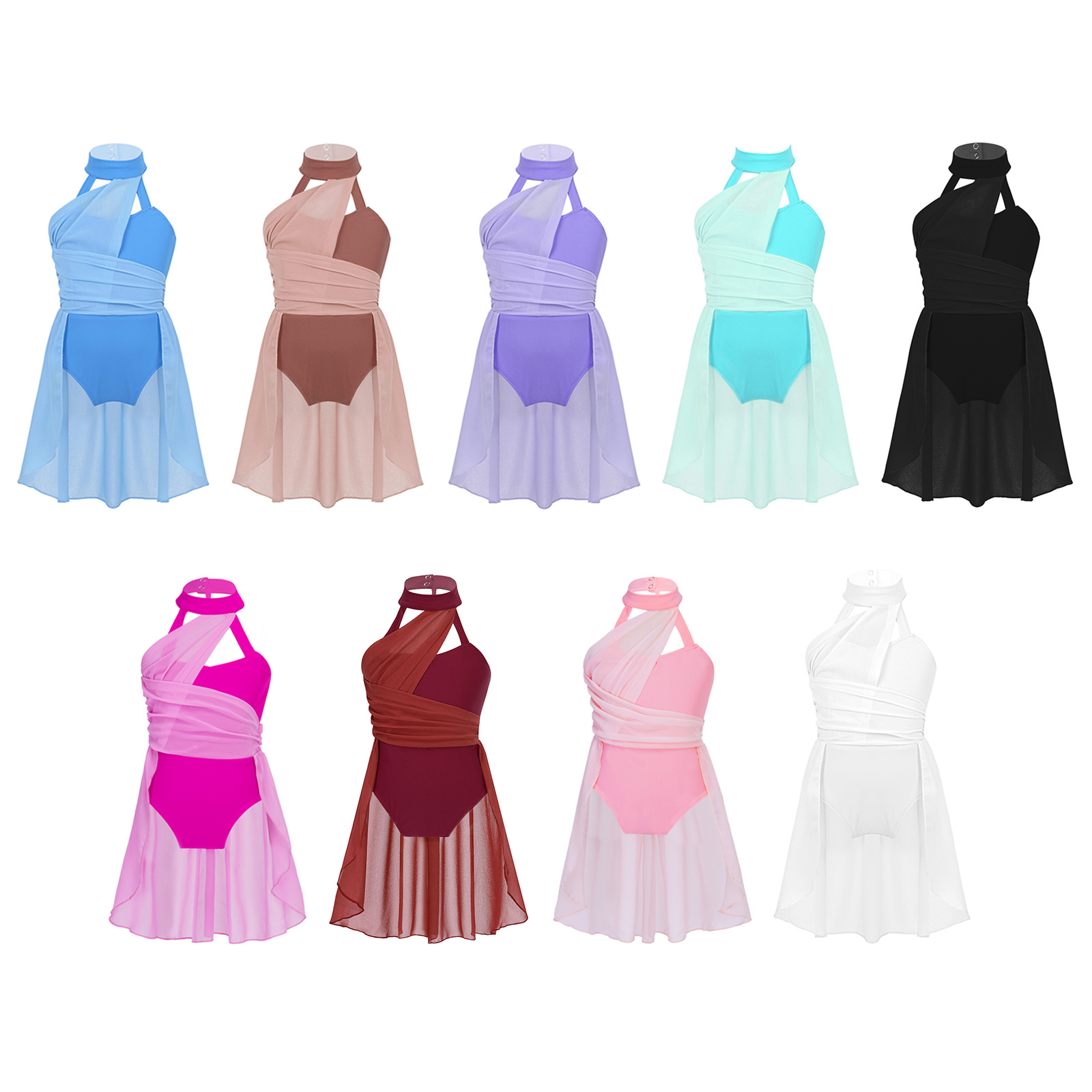 Mädchen Ballett Kleid freundlicher lyrisch tanzen Kostüm Geraffte Chiffon Mieder eingesperrt Zurück tanzen Trikot Kleid Eislaufen Kleid Dancewear