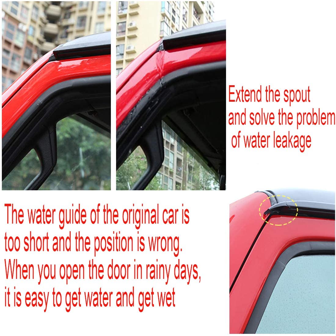 Roof Rain Water Gutter Extension Block Deflectors Diversion Flume Guiding Device for Wrangler JL JLU JT (2 PCS)