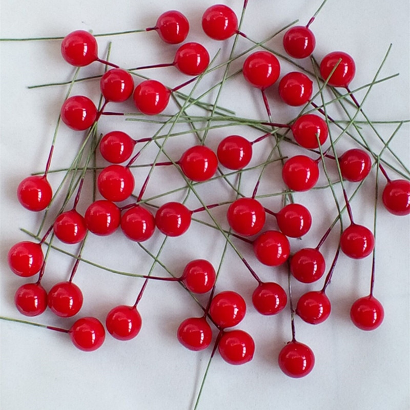 100 piezas de bayas artificiales de acebo rojo vivo, para el hogar guirnalda, Navidad, , hermoso