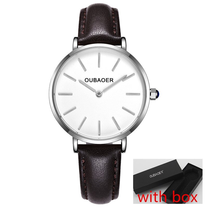Lady Watch Women OUBAOER Wrist watches Quartz women wrist watch dress Clock Relogio Feminino Montre Femme: silver white015G box