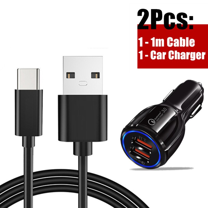 For Xiaomi Redmi K30 Note 8 Pro VIVO U20 Realme 5s Samsung Galaxy M30s Fast Charging USB Type C QC 3.0 Car Charger Adapter TypoC: Black Cable Adapter