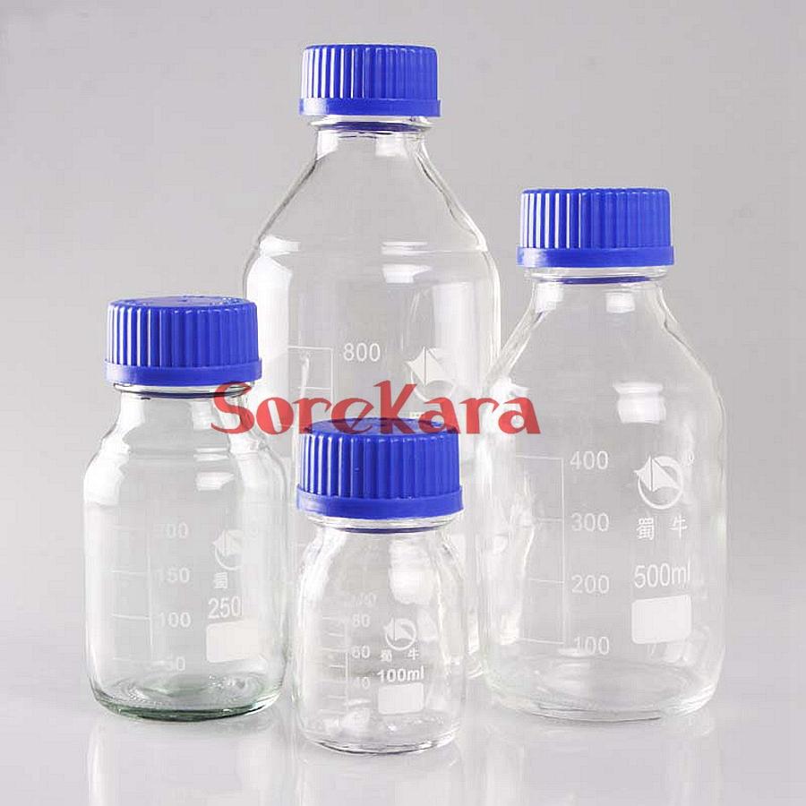 100ml/250ml/500ml Graduated Round Glass Reagent Bottle Blue Screw Cap Screw On Cover Flask
