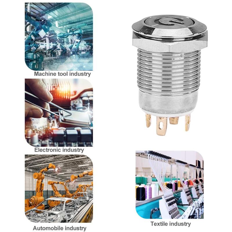 12mm Self-recovery LED 3V Metal Button Switch Instantaneous Button Automatic Reset Waterproof Button