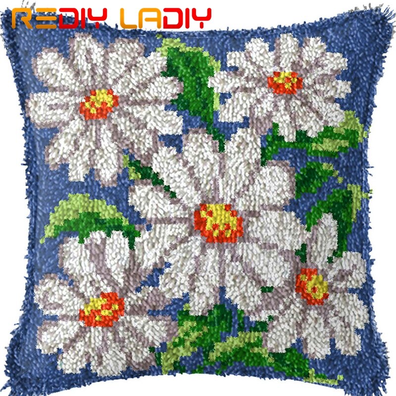 Latch Hook Cushion Hat Flowers Pre-Printed Canvas Cushion Front Acrylic Yarn Crochet Pillow Case Kits Sofa Bed Pillow Home Decor: BZ320