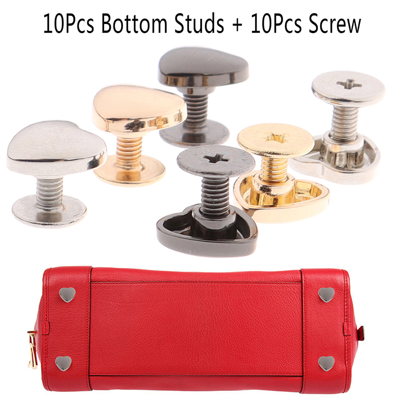 10 jogos/lote sacos de ombro diy inferior parafusos rebites parafuso acessórios forma coração bolsa preto, prata, ouro