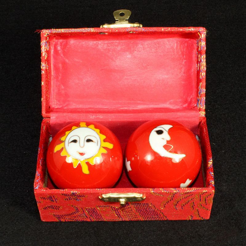 Un par de bolas chinas de salud Baoding, esferas con esmalte, bolas de masaje para terapia de manos 63HE: Red-D