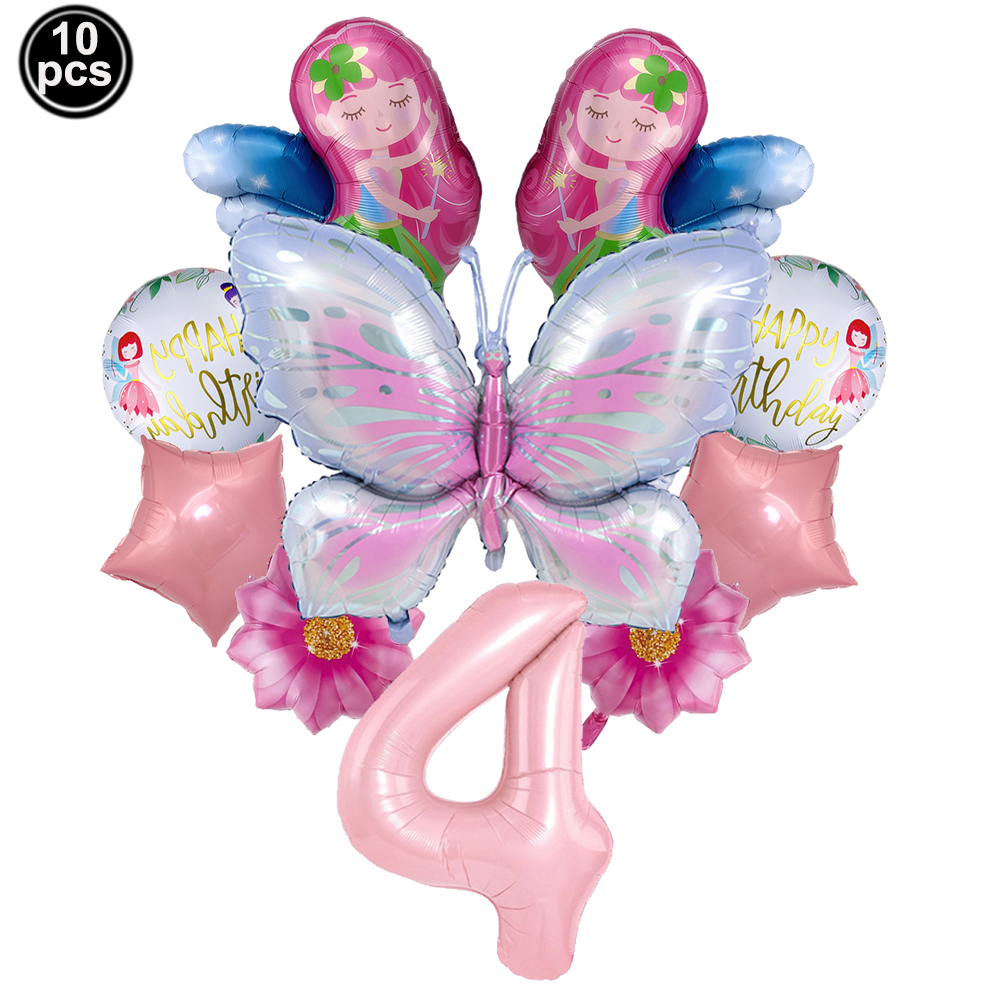 Juego de globos de hadas y flores, globos de mariposa, decoraciones de 1 a 9 cumpleaños para niñas, suministros de decoración para de cumpleaños con tema de mariposa