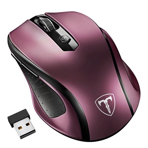 VicTsing – souris optique sans fil ergonomique, 2.4G, avec récepteur USB, 5 DPI réglables, 6 boutons pour ordinateur portable et PC: Wine Red Mouse