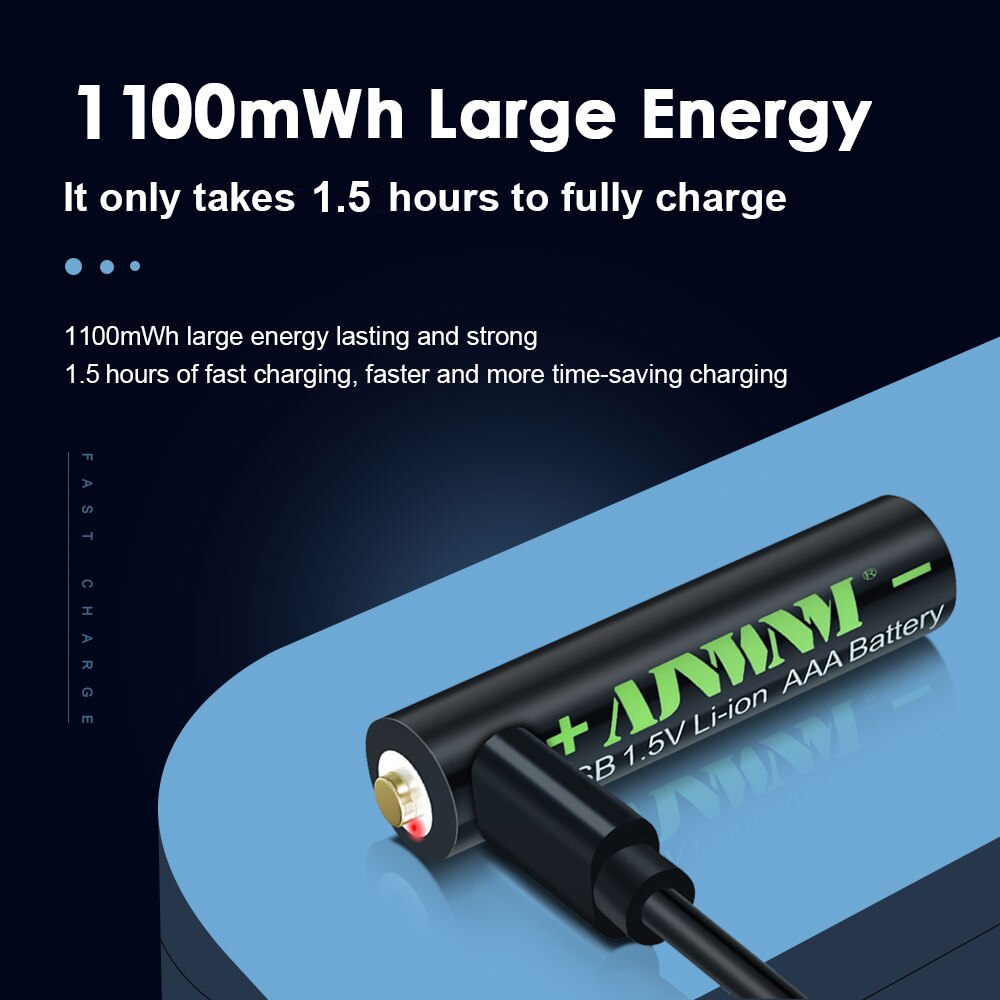 AJNWNM USB AAA Rechargeable Battery AAA Li-ion 1.5V 1100mWh Lithium AAA Pre-charged Bateria AAA Batteries + USB Cable