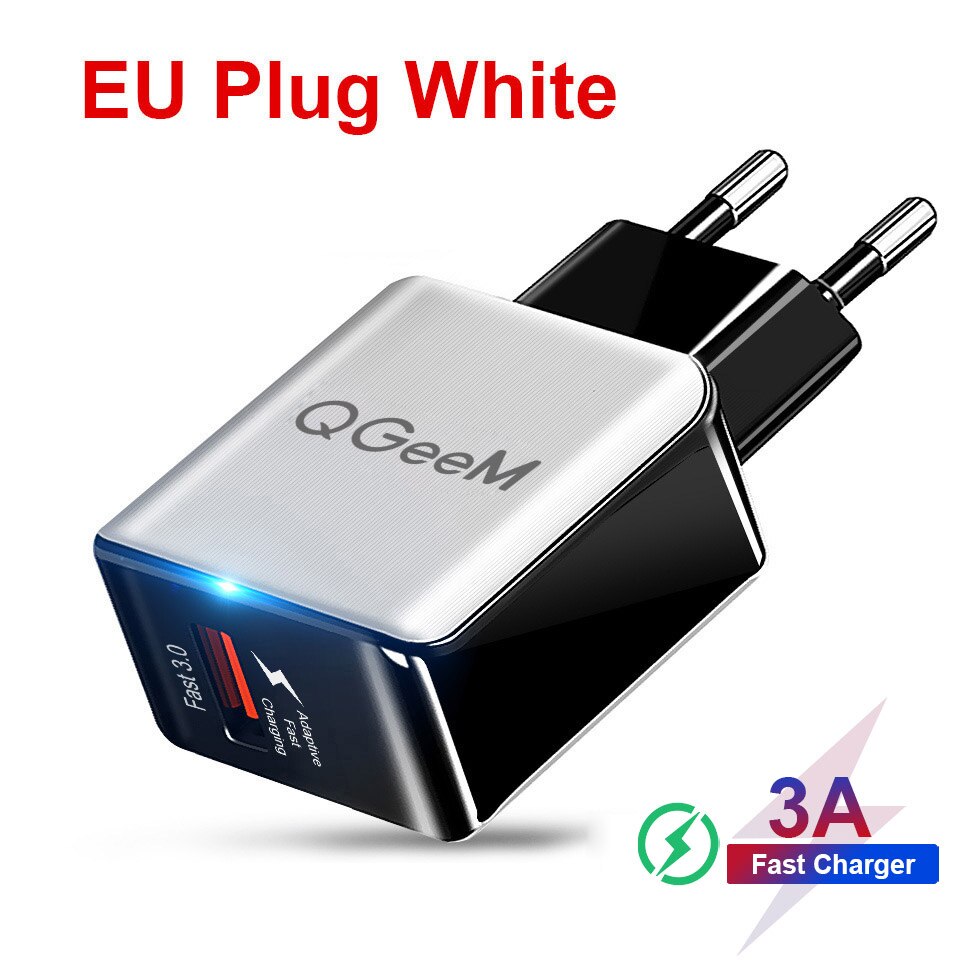 QGEEM-cargador USB QC 3,0, adaptador de carga rápida 3,0, dibujo de fibra, para iPhone, Xiaomi Mi9, UE, EE. UU.: EU Snow White