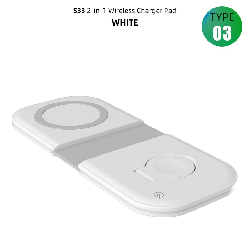 2 in 1 qi dual fast wireless charger pad for iphone 13 12 11 xs xr 8 airpods pro samsung  s20 s21 induction charging dock station: Type 3 white