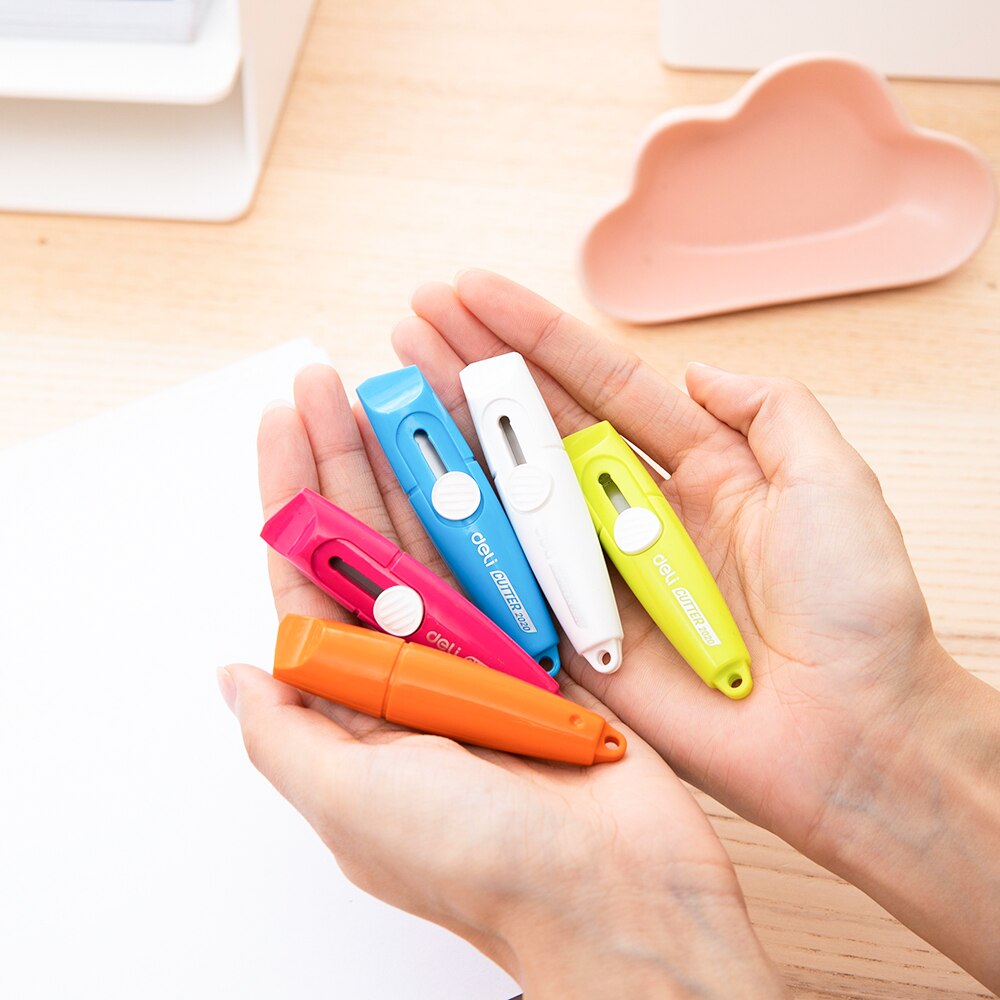 Deli – Mini coupe-papier Portable couleur bonbon, boîte de 5 pièces, fournitures scolaires, coupe-couteau utilitaire, papeterie couteau à découper E2020
