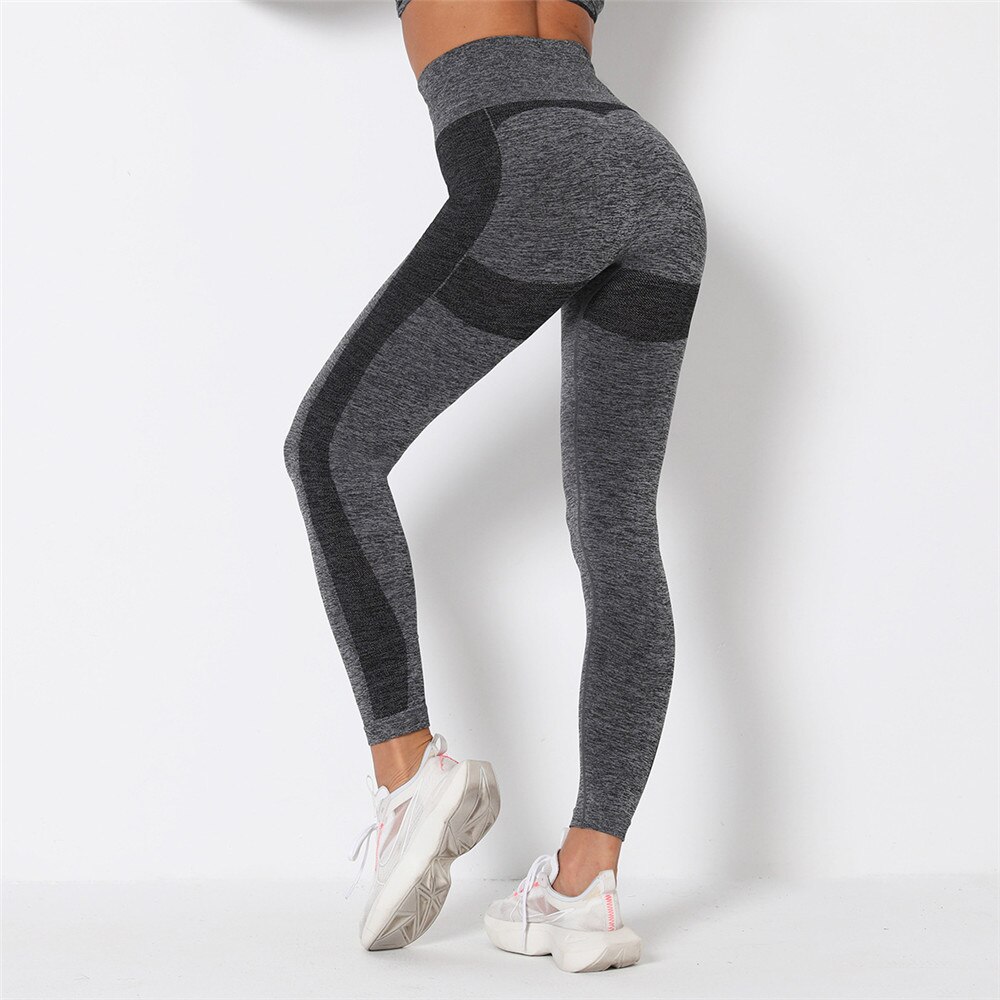 High waist Yoga Pants Seamless Leggings Women Running Sport Stretch Tights Gym Fitness Training Push up Tummy Control Legging: Dark gray / S