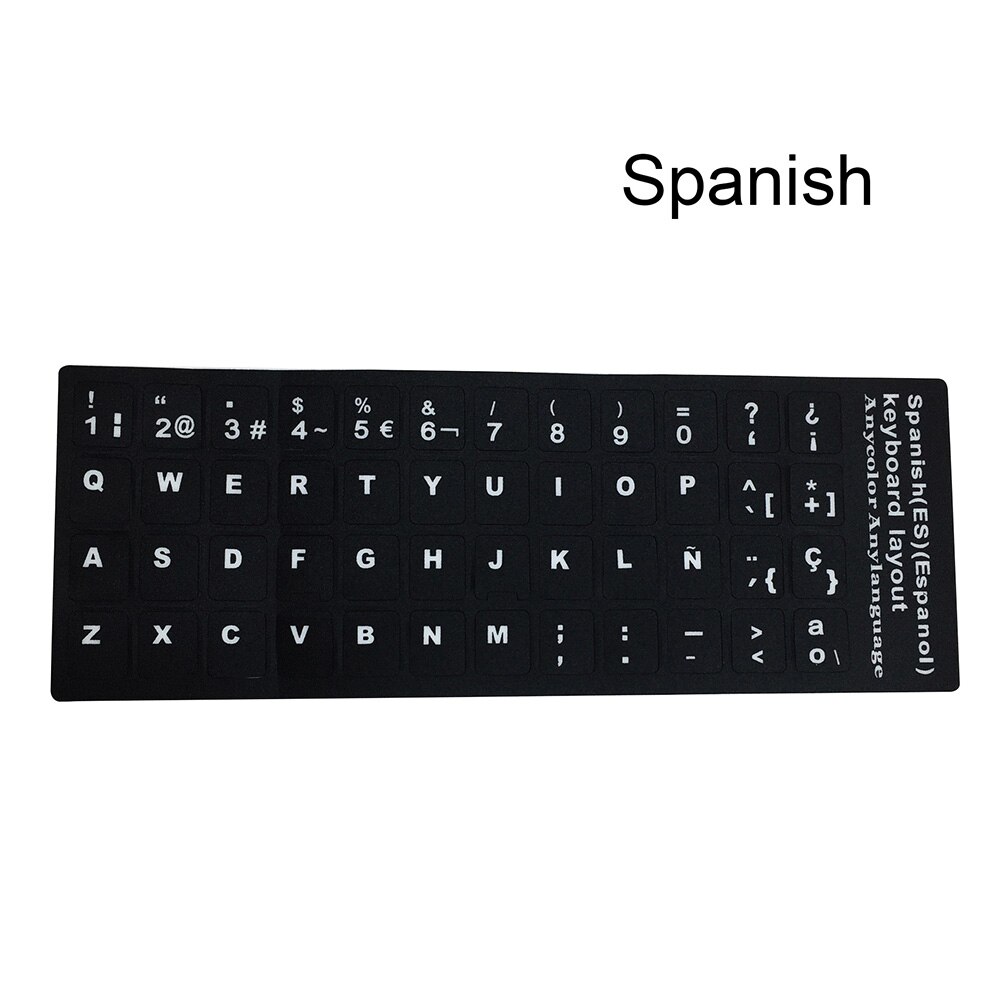 Universelle tastatur klistermærker erstatning mat tastatur klistermærker med sort baggrund og hvid bogstaver  d6: Spansk