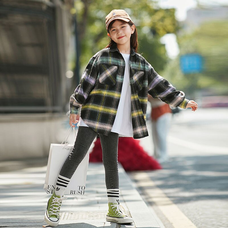 Teen Girls Fall Shirts Plaid Casual Loose Buttons Tops 10 12 13 14 years
