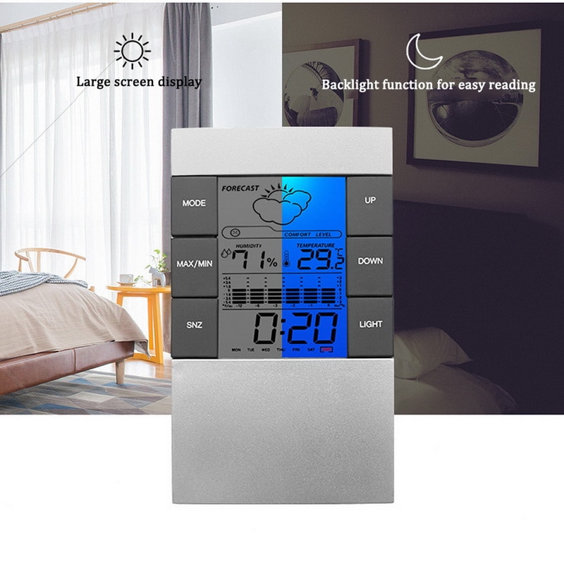 Junejour Thermometer Hygrometer Weather Station Clock Room Temperature and Humidity Monitor Gauge Battery Operated