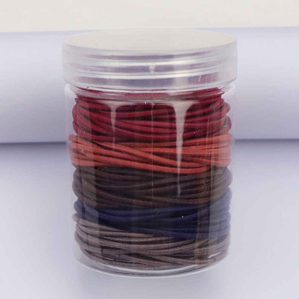 Gomas elásticas de goma para el pelo para niñas y mujeres, gomas finas de colores de 2MM de grosor, accesorios básicos para el cabello, goma bonita para el pelo, botella de 4CM, 100 Uds.: Dark Color 5
