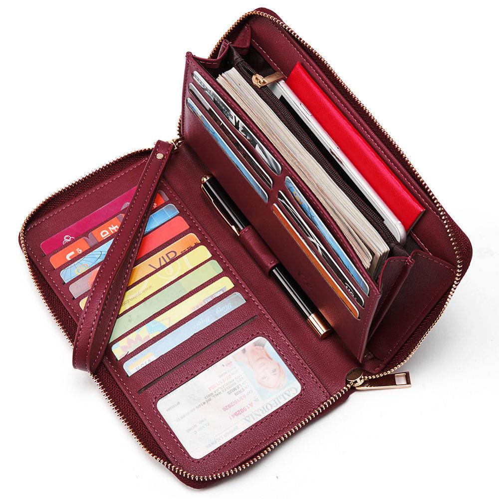 Women Wallets leather female purse Luxury Brand Good Girls Purse Card Holder Long Clutch wallet: wine red