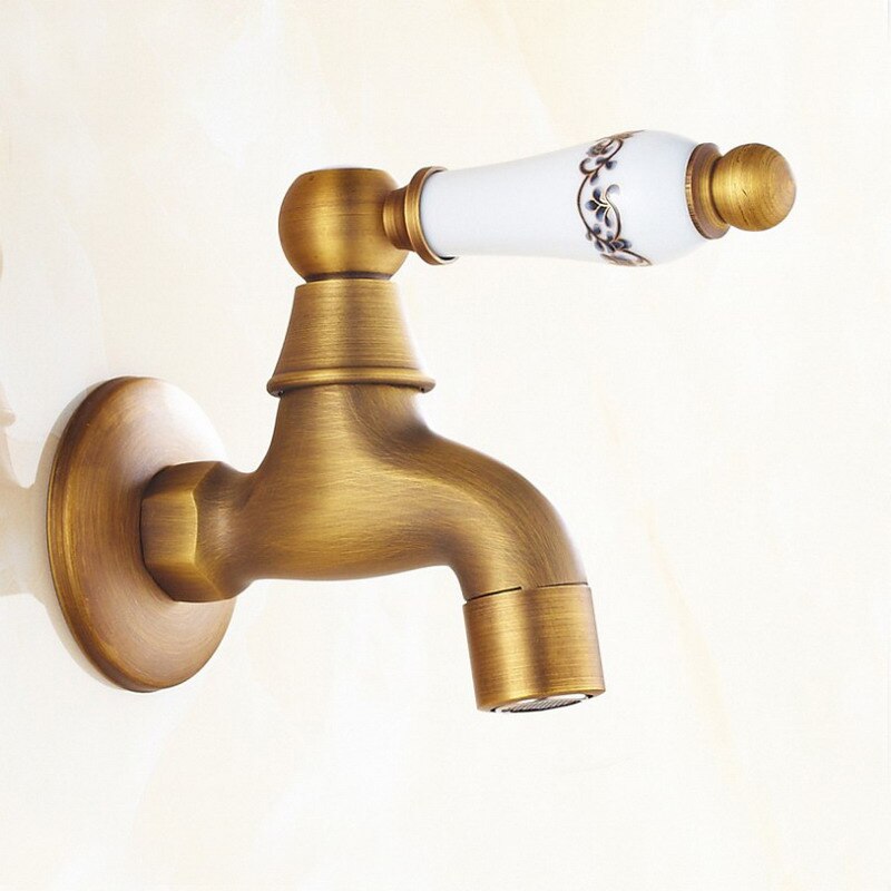 Antiqeu Brass Ceramic handle Kitchen Faucet Wall Mounted Washing Machine Faucet Basin Sink Mixer Tap Laundry Bathroom Mop Faucet: A