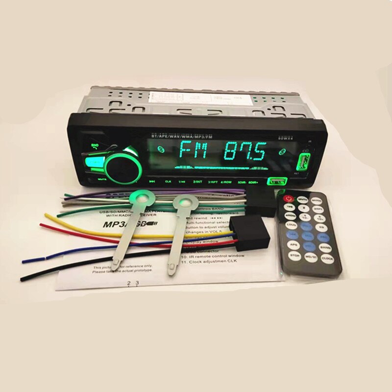 Radio con Bluetooth para coche, reproductor MP3 de 12V, manos libres, estéreo, Radio FM, compatible con luces de 7 colores, USB/TF Dual con entrada auxiliar en el tablero: Default Title