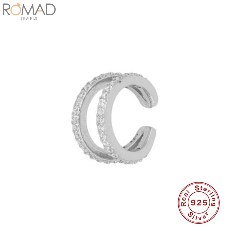 ROMAD 925 Sterling Silver Ear Cuff Earrings For Women Zircon Single Ear Clip Earring Luxury Earcuff Pendientes Earings kolczyki: Silver Color