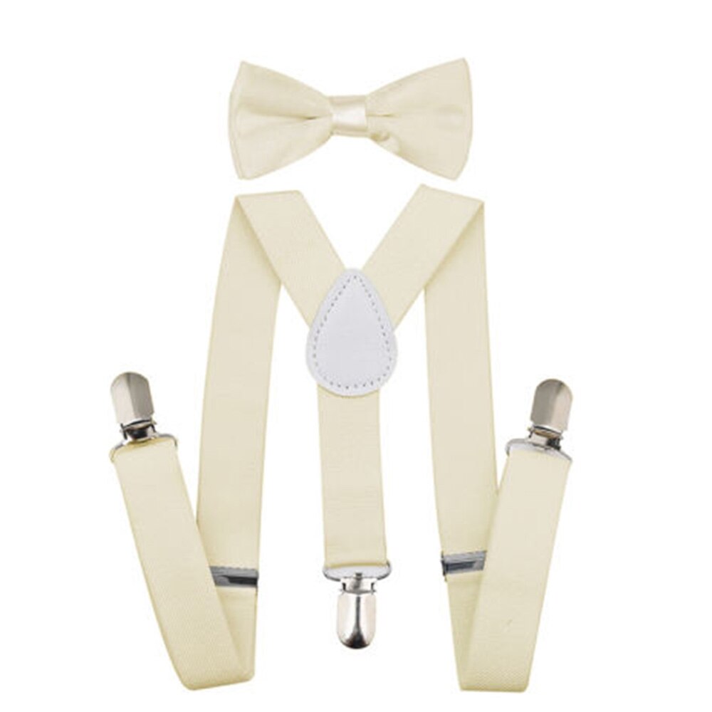 Kids Suspenders with Bowtie Ties Accessories Children Bow Tie Set Boys Braces Girls Adjustable Suspenders Baby Wedding: Ivory