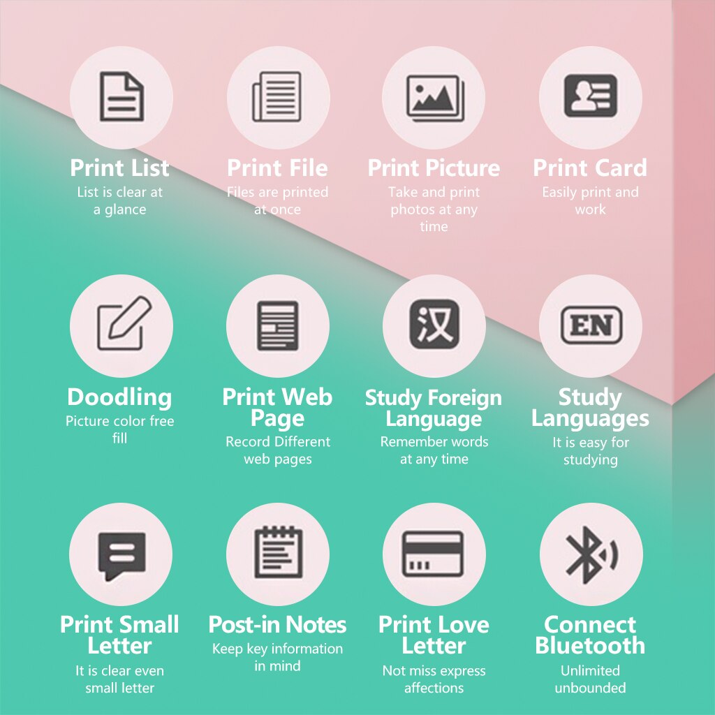Portable Mini Printer Pocket Printer Student Note Printer Photo Text Bar Code Printer