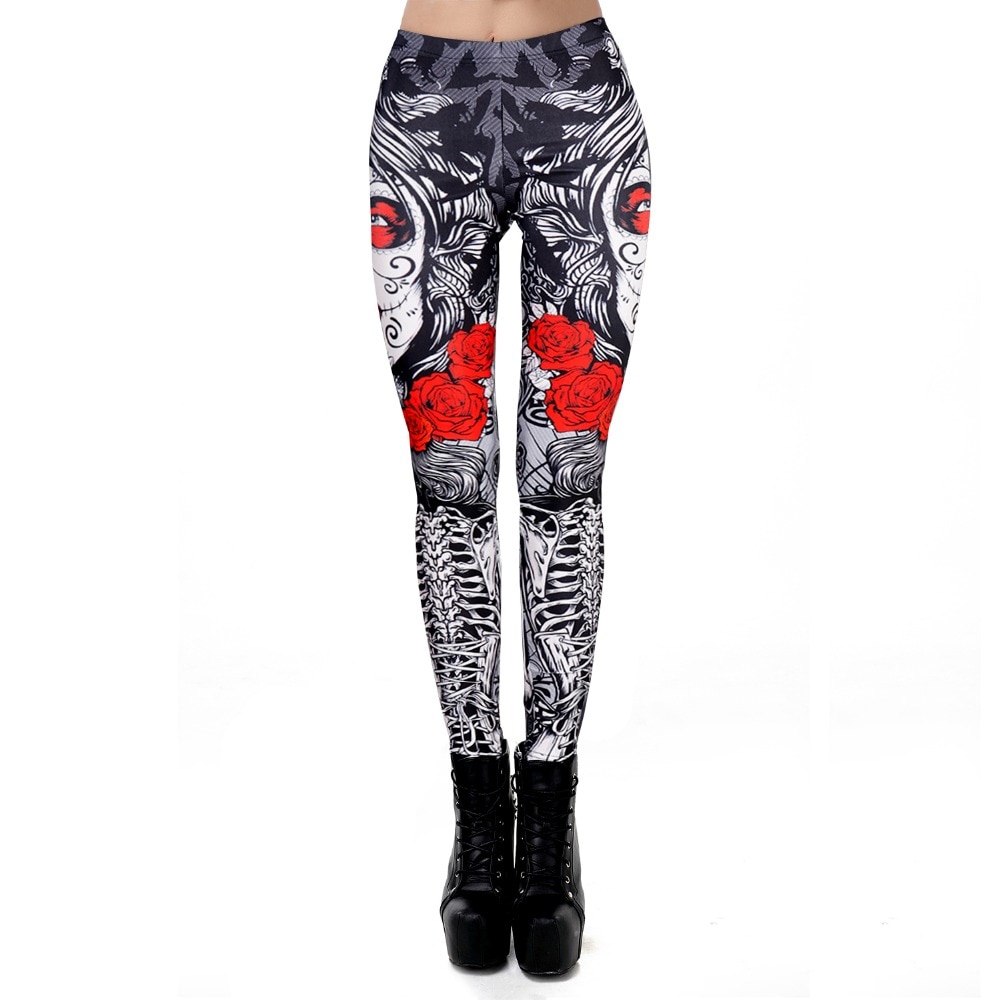 [Je Mijn Secret] Fitness Legging Horror Schedel Gedrukt Leggings Voor Vrouwen Rose Sterkte Broek Halloween party Wear