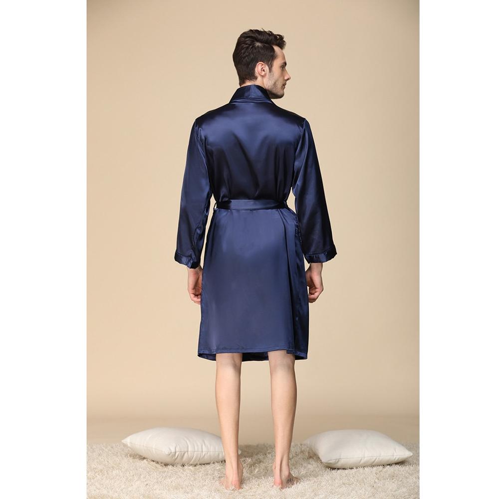 Homme Satin de soie peignoir Robe longue solide soie pyjama hommes soie chemise de nuit vêtements de nuit kimono homme amant Robe de chambre