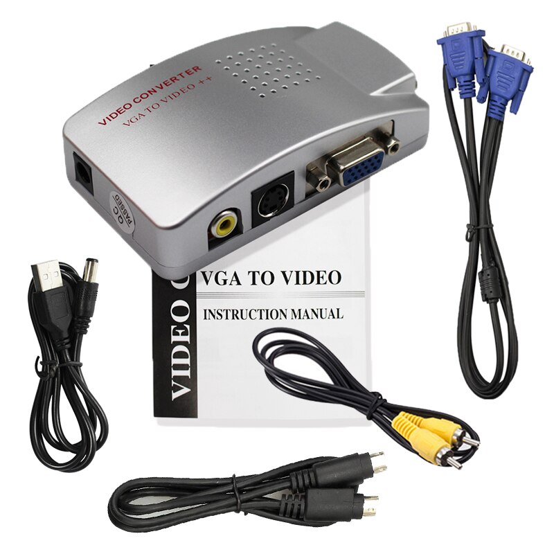 Adaptador de vídeo compuesto VGA a TV para ordenador portátil, convertidor de señal NTSC/PAL para PC, AV, RCA, con soporte de caja s-rgb de vídeo: A SET