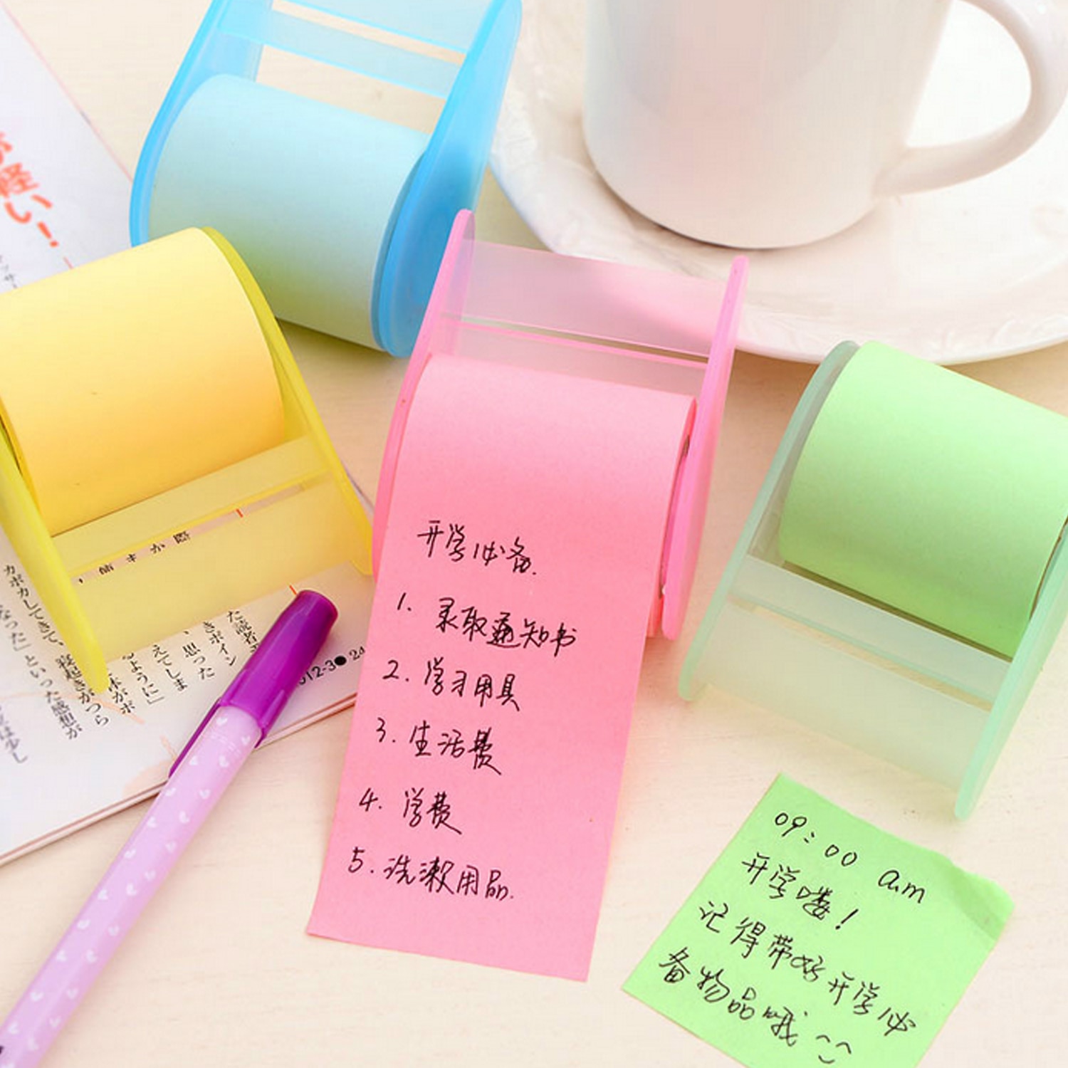 1 Roll Zelfklevende Sticky Notes Memo Pads Tape Met Dispenser Voor Kids Volwassenen Studenten Thuis Kantoor Schoolbenodigdheden willekeurige Kleur