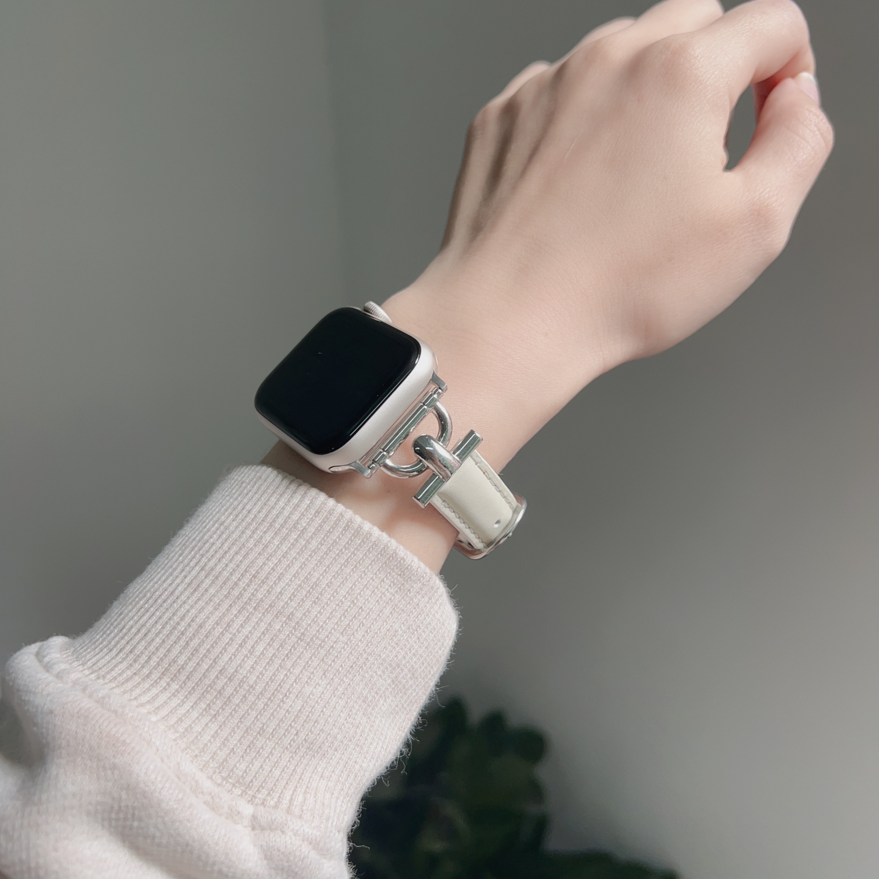 Para Apple Watch band mujer Serie Ultra 10/9/8/7/6 38mm 40mm 41mm 42mm 44mm 45mm 46mm Correa de cuero: Marfil / 15 mm