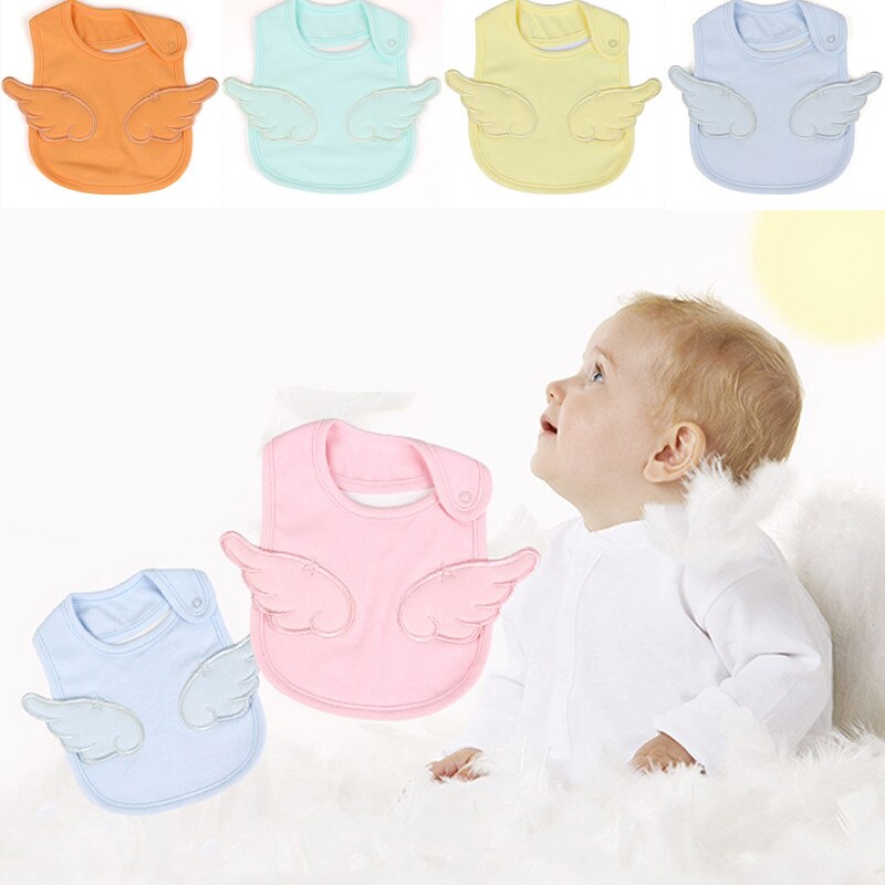 Newborn Bibs Baby Bandana Bibs White Cotton Burp Cloth Pink Angel Wings Cute Boy Girl Bib For Infant Toddler Feeding