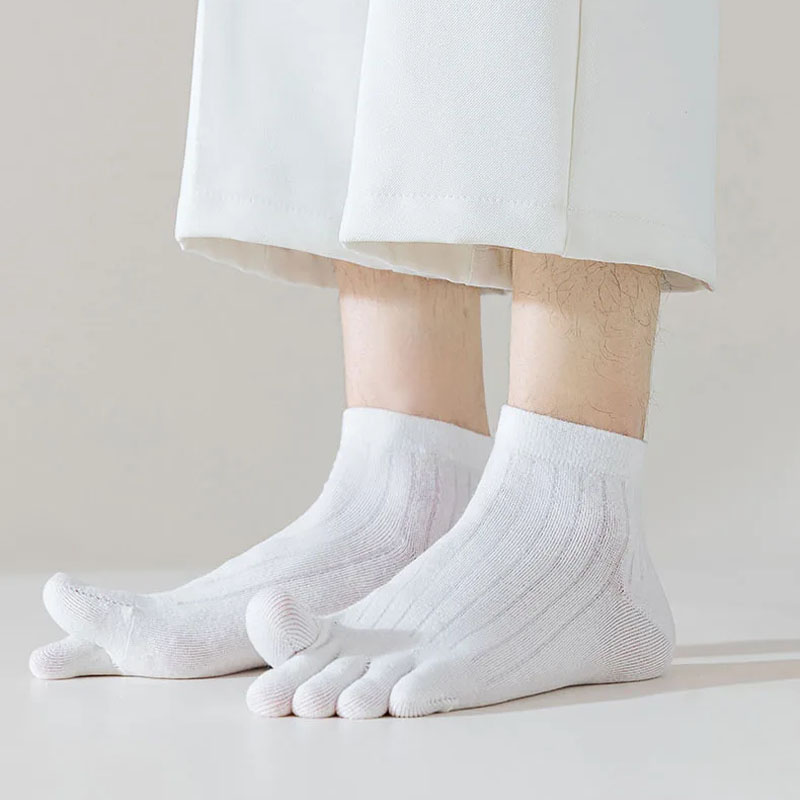 Calcetines hasta la rodilla a la con cinco dedos para hombre, calcetines a rayas de Color sólido hasta la pantorrilla, calcetines con punta abierta y absorción del sudor para primavera y verano, 5 dedos: Verde hierba