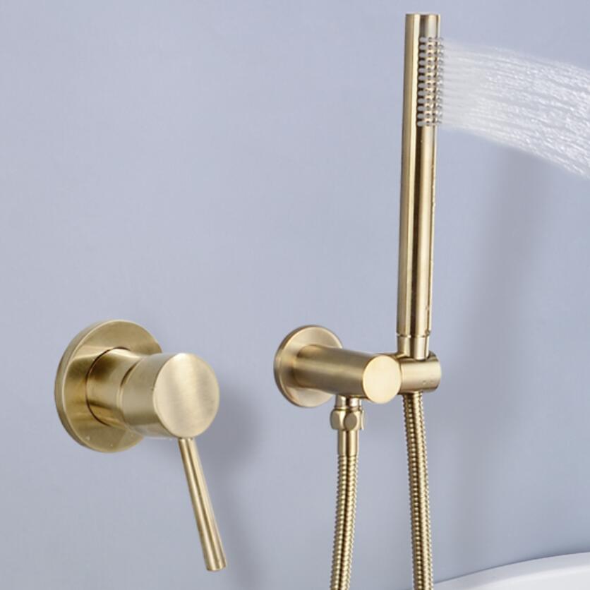 Brass Round Handheld Shower Head Brushed Gold Finish Shower Set Adjustable Wall Holder Handheld Water Saving Bath Shower Kit