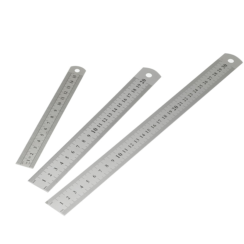 1 Uds 50/30/20cm/15cm escala a doble cara herramienta de medir recta de acero inoxidable, regla suministros de oficina escolar 0,5mm/0,7mm