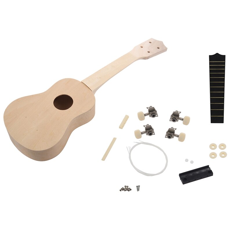 21inch White Wooden Ukulele Soprano Hawaiian Guitar Uke Kit Musical Instrument DIY