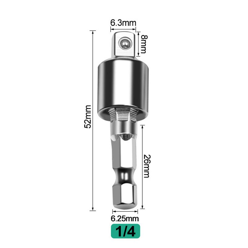 1pcElectric Drill Socket Adapter for Impact Driver with Hex Shank to Square Socket Drill Bits Rotatable Extension 1/4" 3/8" 1/2": 0.25 inch