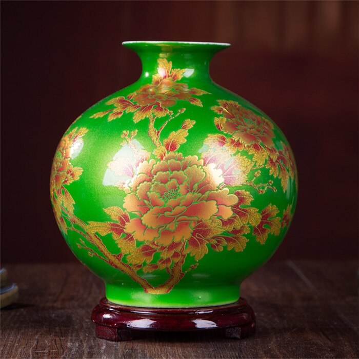 Chinese Style Vase Jingdezhen Yellow Crystal Glaze Flower Vase Home Decor Handmade Shining Famille Rose Vases: M