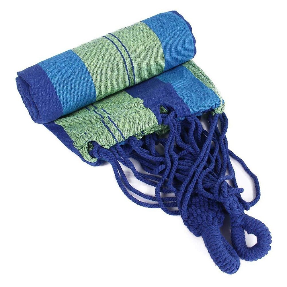 1pc rainbow Outdoor Leisure Portable Hammock canvas Hammocks Ultralight Garden Sports Home Travel Camping Hammock 2.5x1.5m: Blue